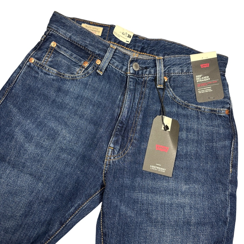 Levi's Premium 555 Relaxed Straight Jeans Blue Linen Blend 29x30 Lightweight